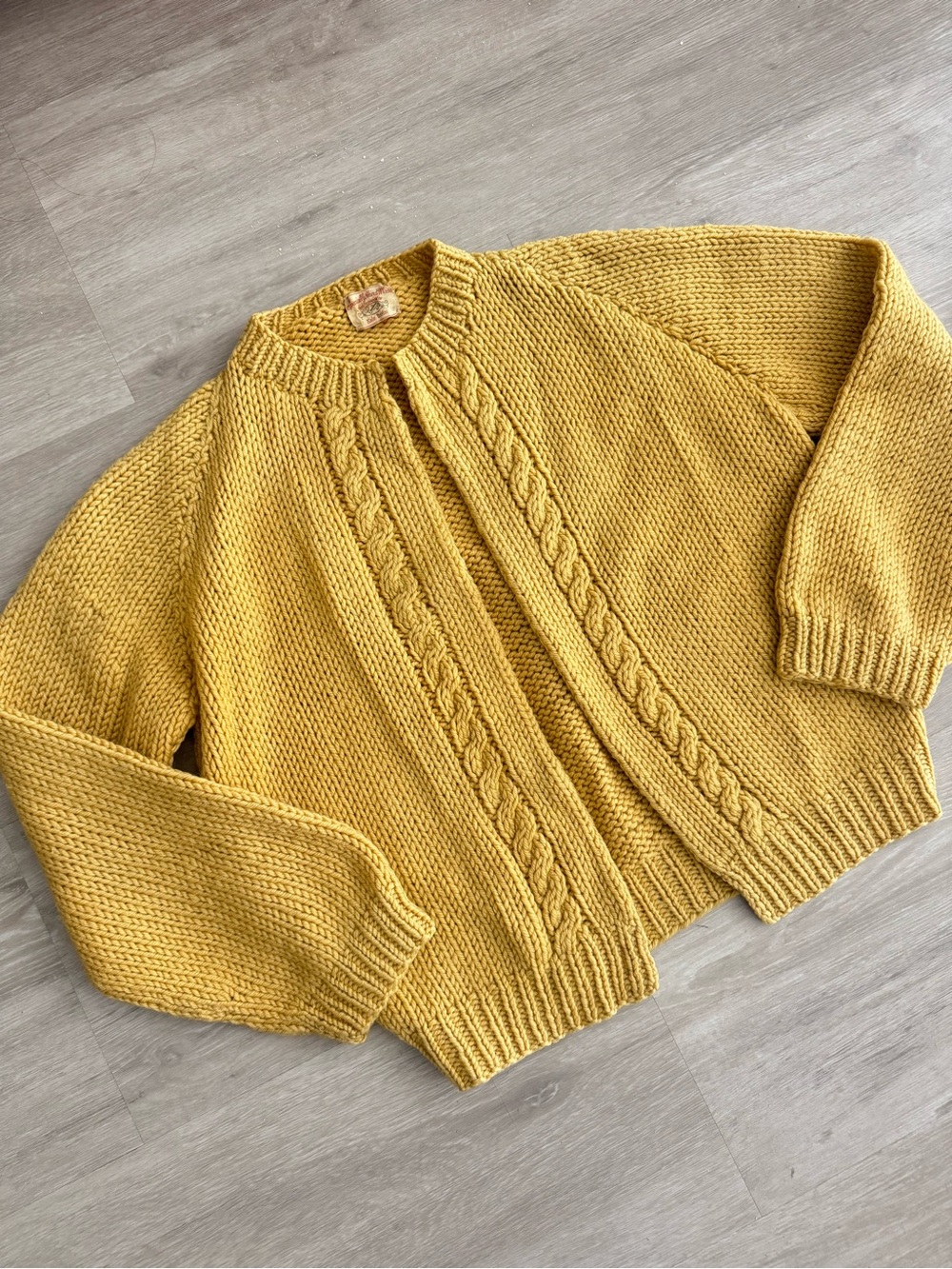 Vintage 70’s Chunky Cable Knit Cardigan Sweater - Mustard Yellow